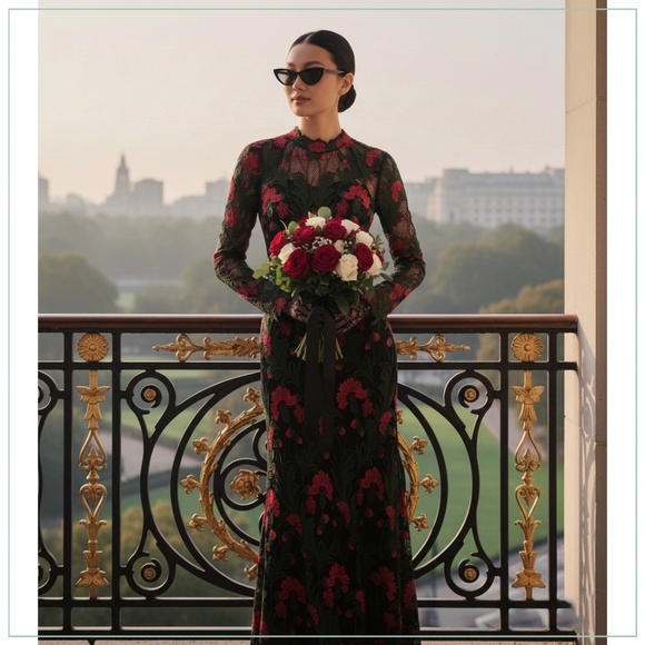 $8150 Oscar de la Renta 2024-25 Marbled Carnation Guipure Lace Runway Gown - Picture 7 of 16
